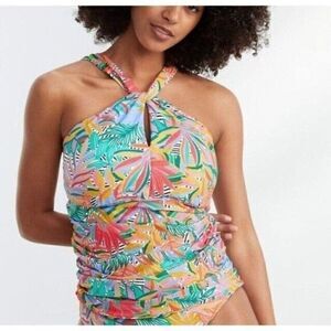 Birdsong Size 32DDD Wild Tropic Print High Neck Underwire Tankini Swim Top